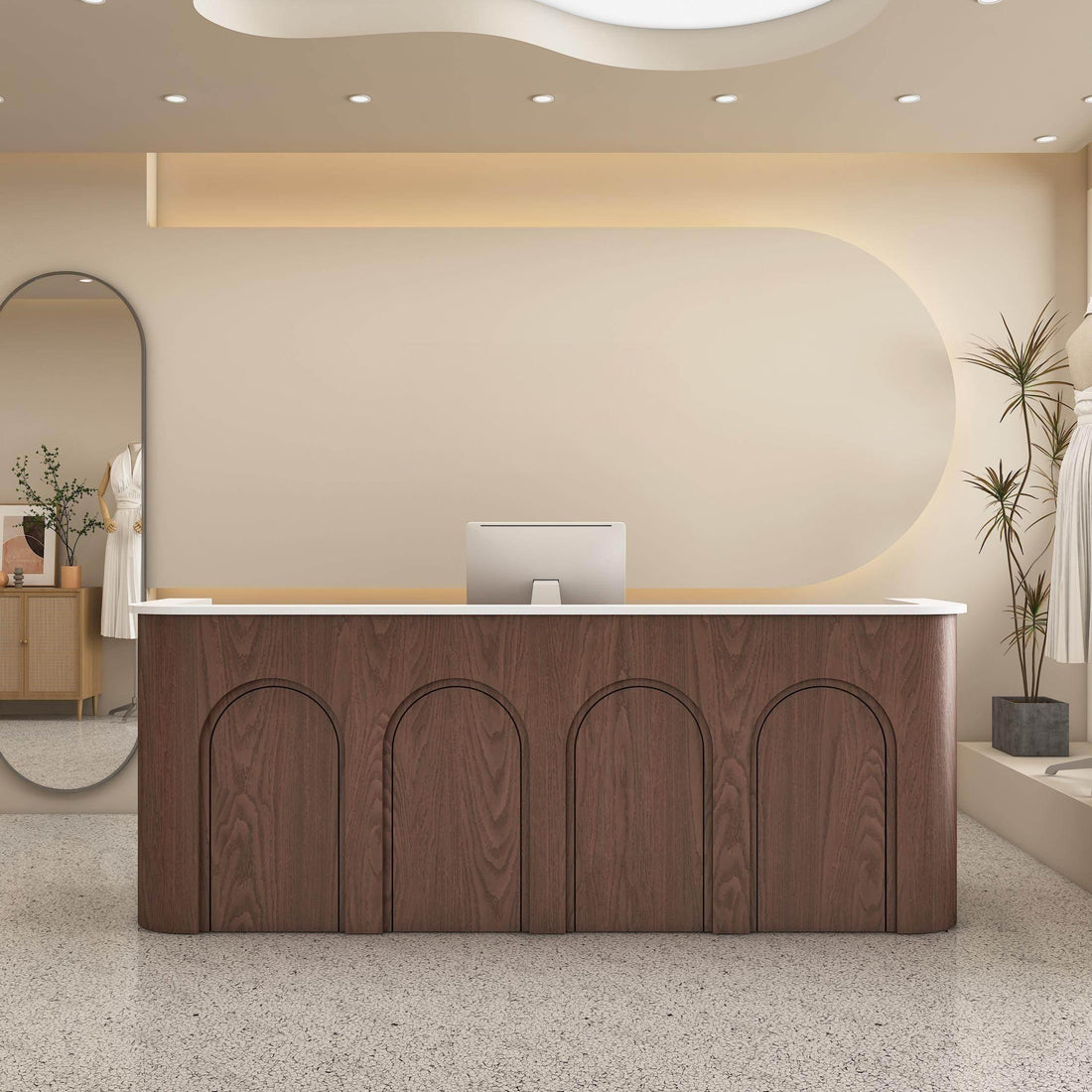 Curved Wood Reception Desk with Arched Panel Design RD-207