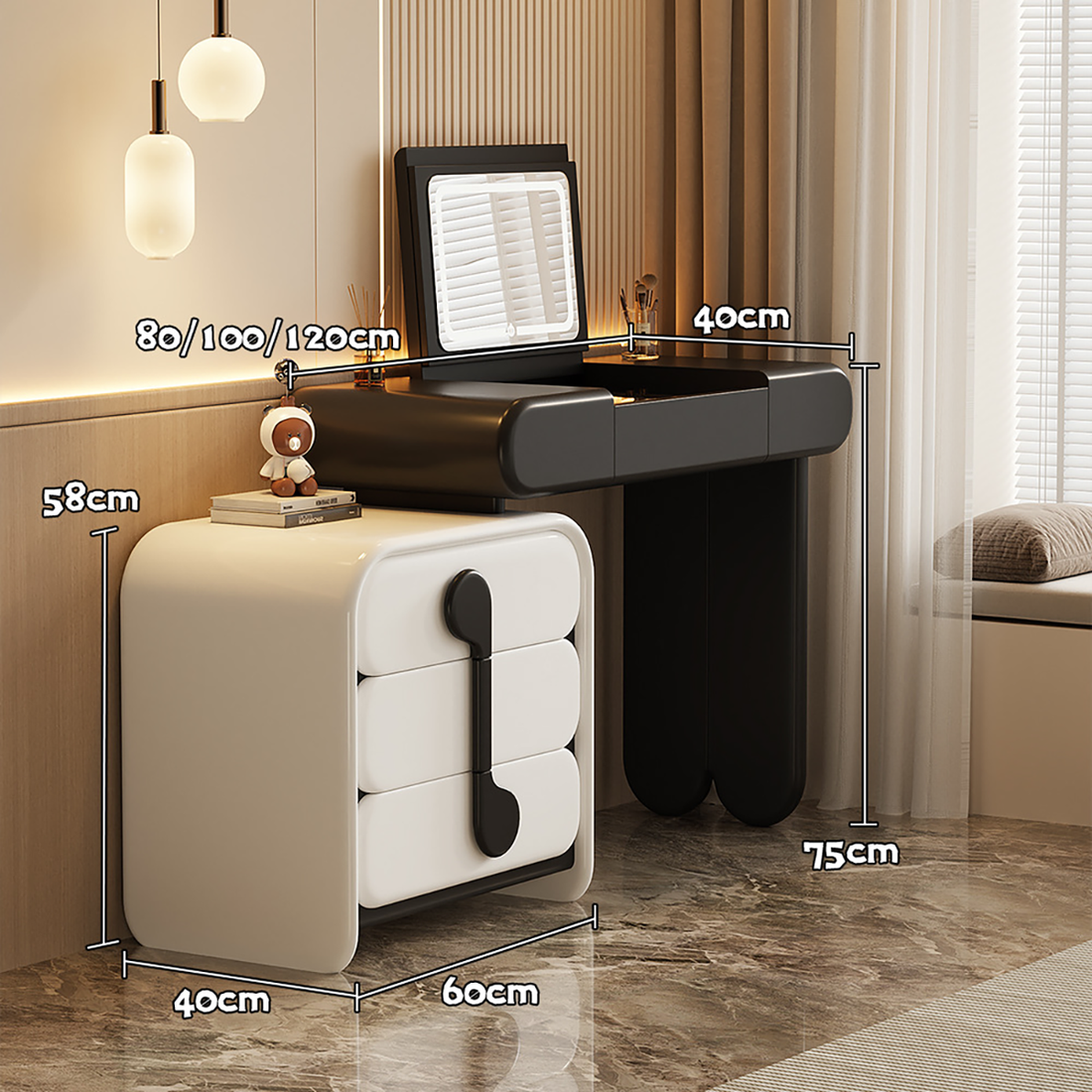 Modern Dressing Table with Fliptop &amp; Drawers DRT-003