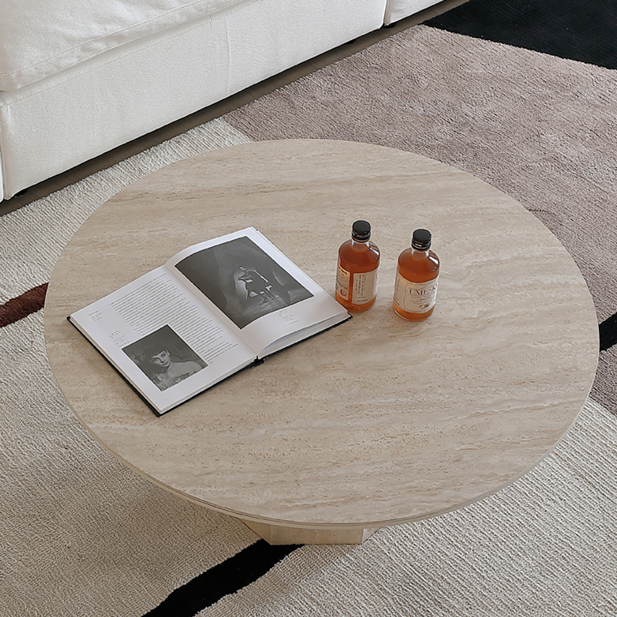 Multi-Scene Round Travertine Coffee Table CT-101