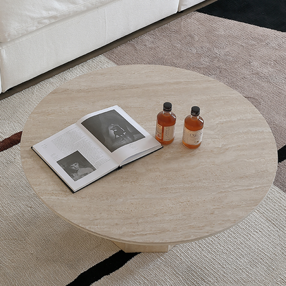 Multi-Scene Round Travertine Coffee Table CT-101