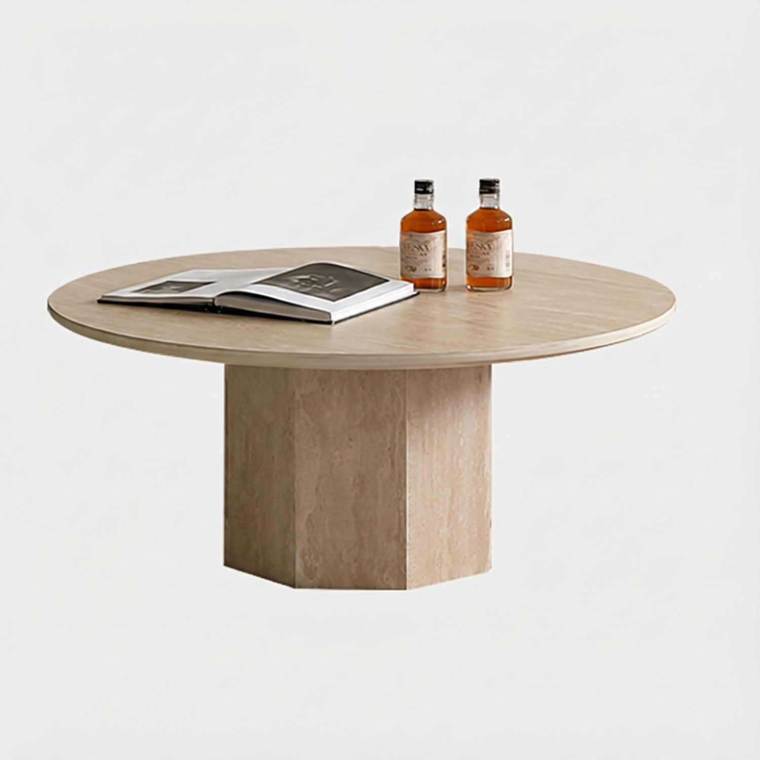 Multi-Scene Round Travertine Coffee Table CT-101