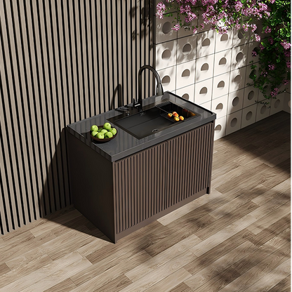 Sintered Marble Outdoor Kitchen Workbench with Sink and Storage Cabinet  OKC-105