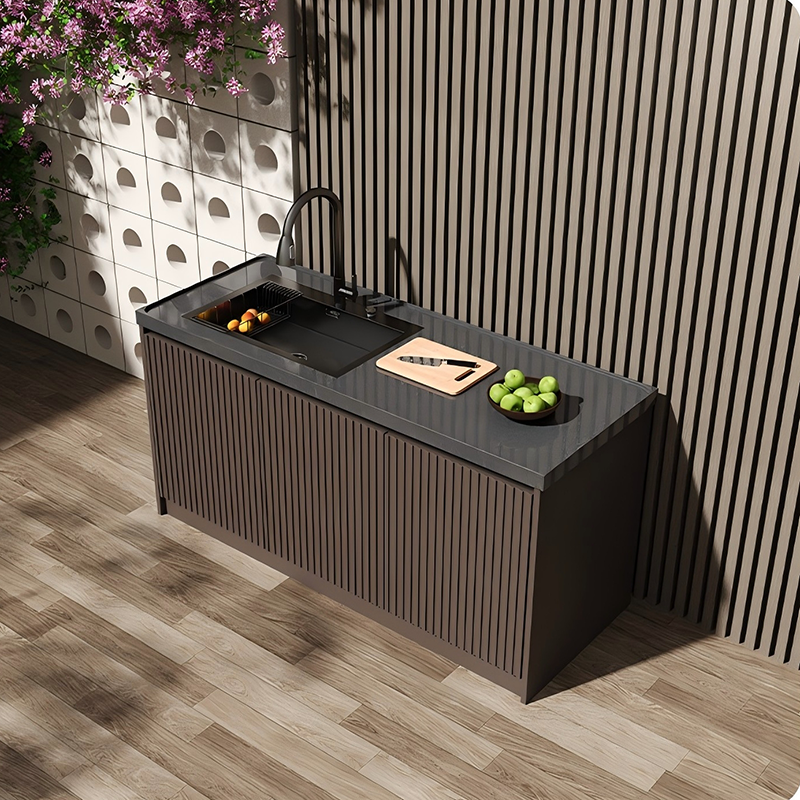 Sintered Marble Outdoor Kitchen Workbench with Sink and Storage Cabinet  OKC-105