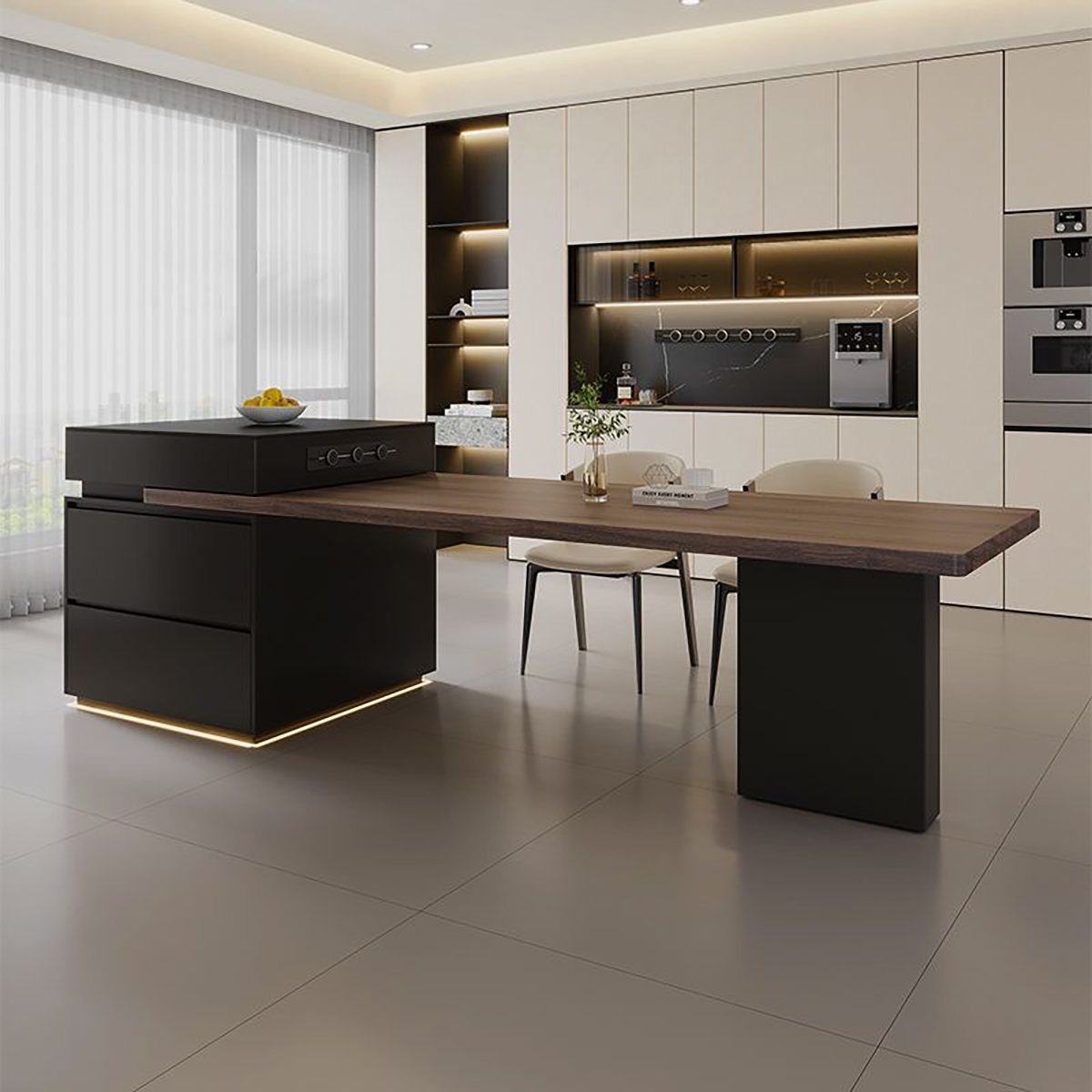 Extendable Island Table with Storage &amp; Power Outlet IT-102