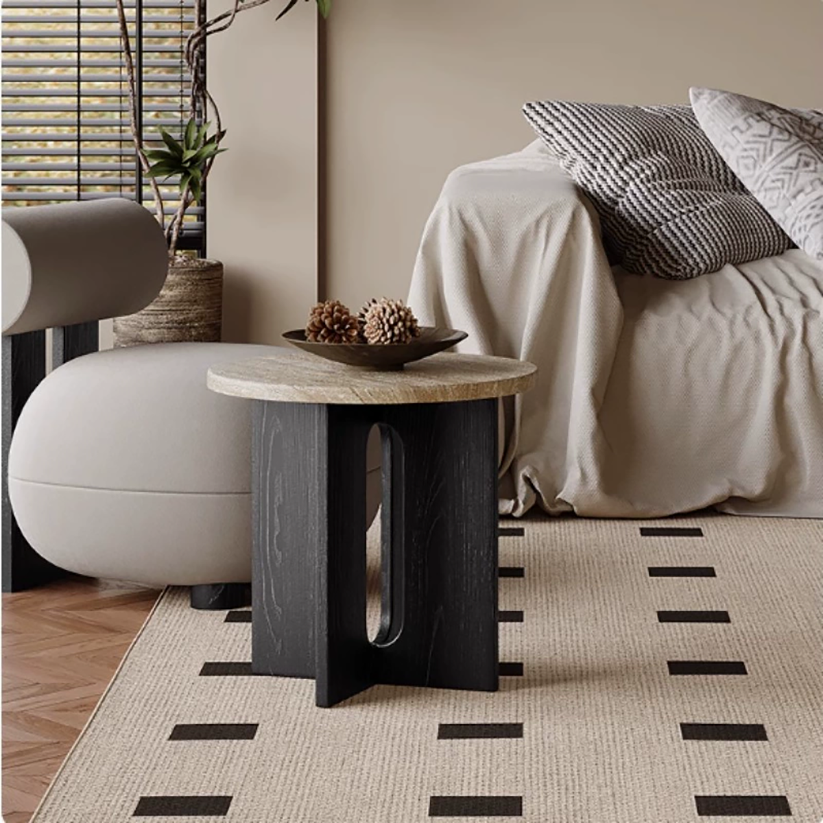 Travertine Side Table Round - Wabi Sabi Coffee Table Nightstand ST-105