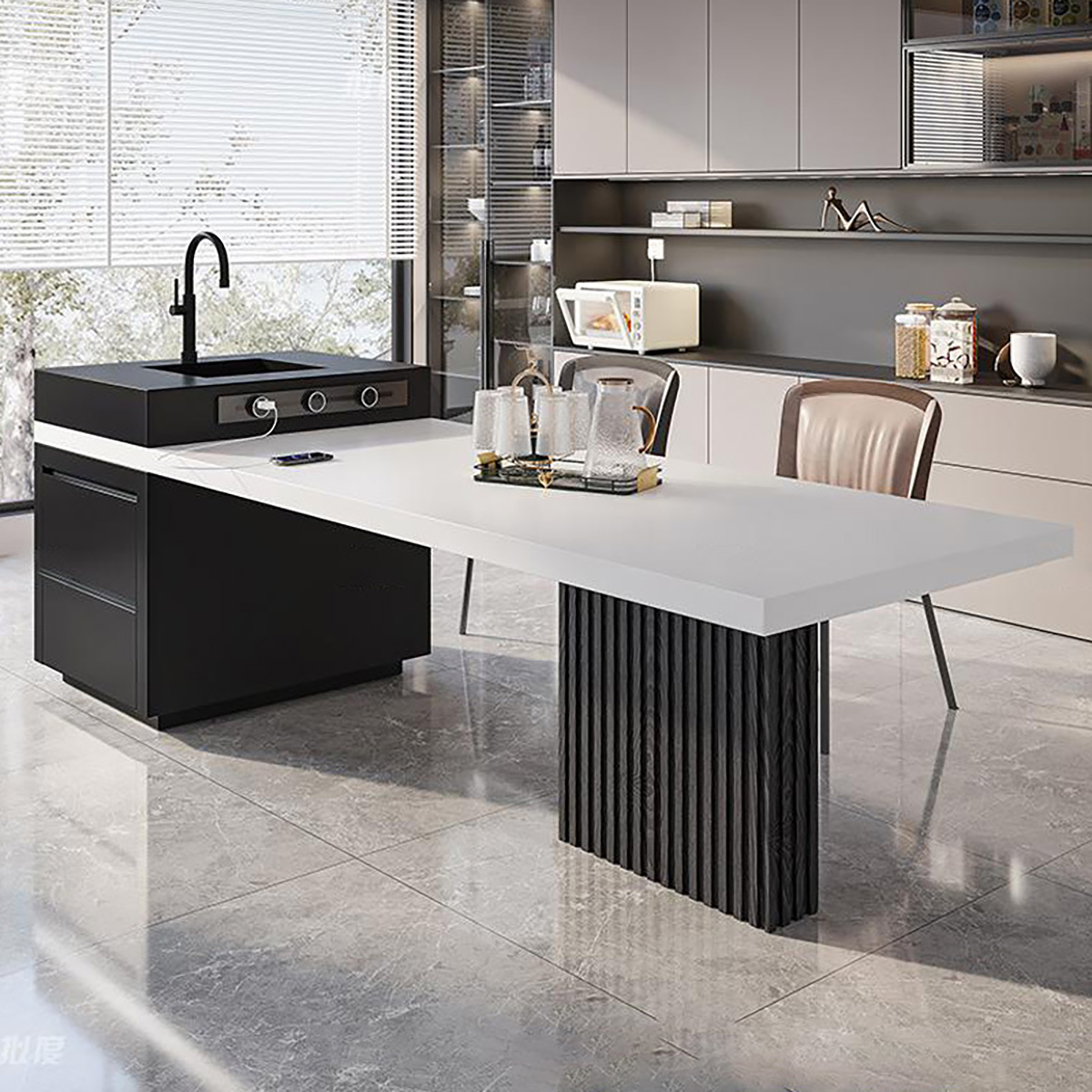 Modern Minimalist Stone-Top Island Table with Sink IT-116