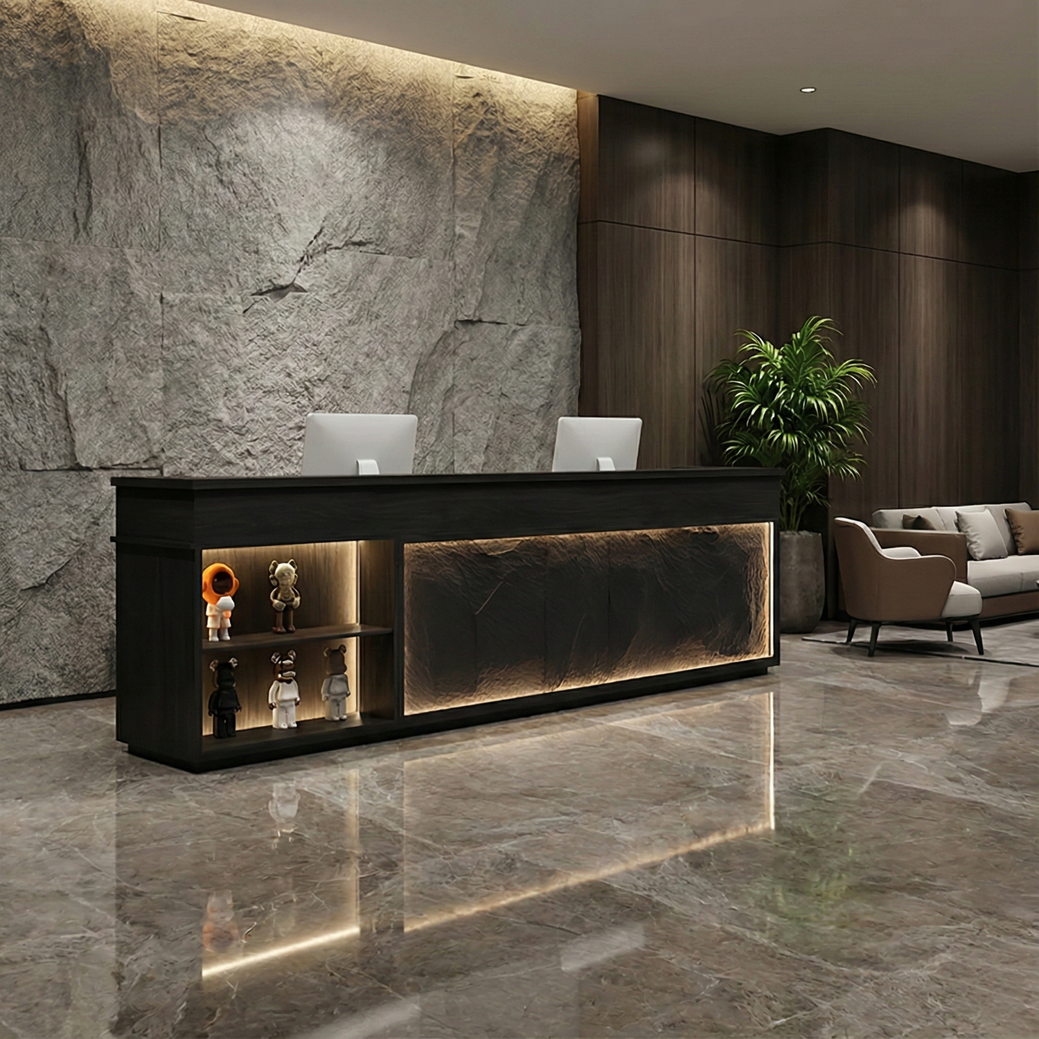 Retro Rectangular Reception Desk with LED Strip Lighting RD-147