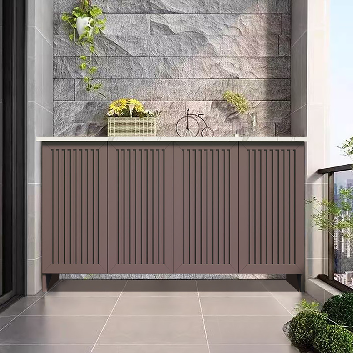 Custom Outdoor Garden Workbench with Stone Top and Storage OKC-111