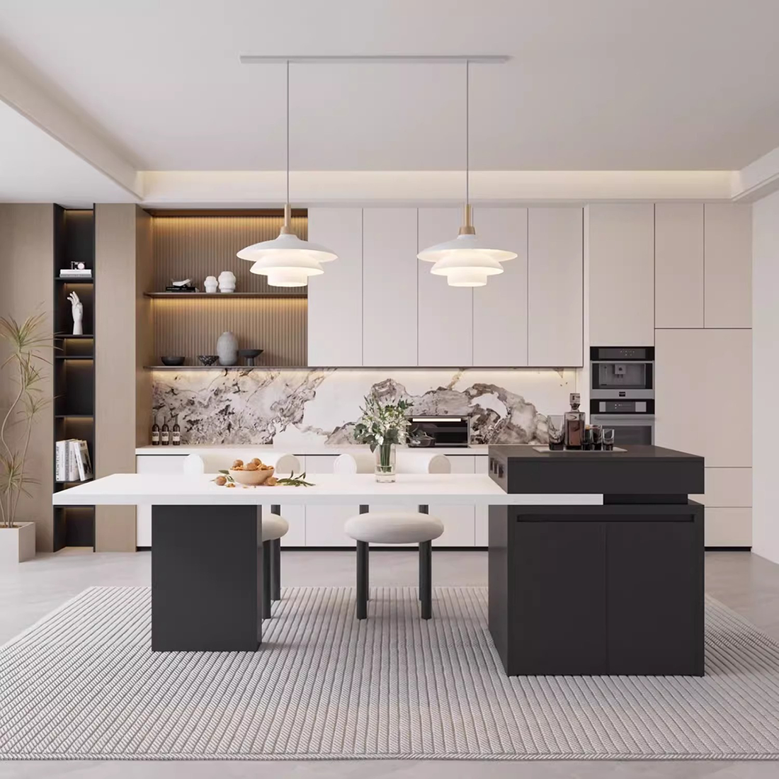 Extendable Marble Kitchen Island Dining Table IT-101