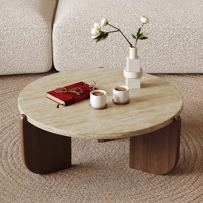Round Travertine Marble Coffee Table for Small Living Spaces CT-102