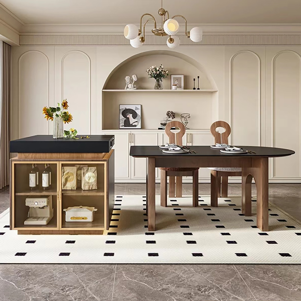 French-Style Curved Island Dining Table with Separate Tea Table IT-112