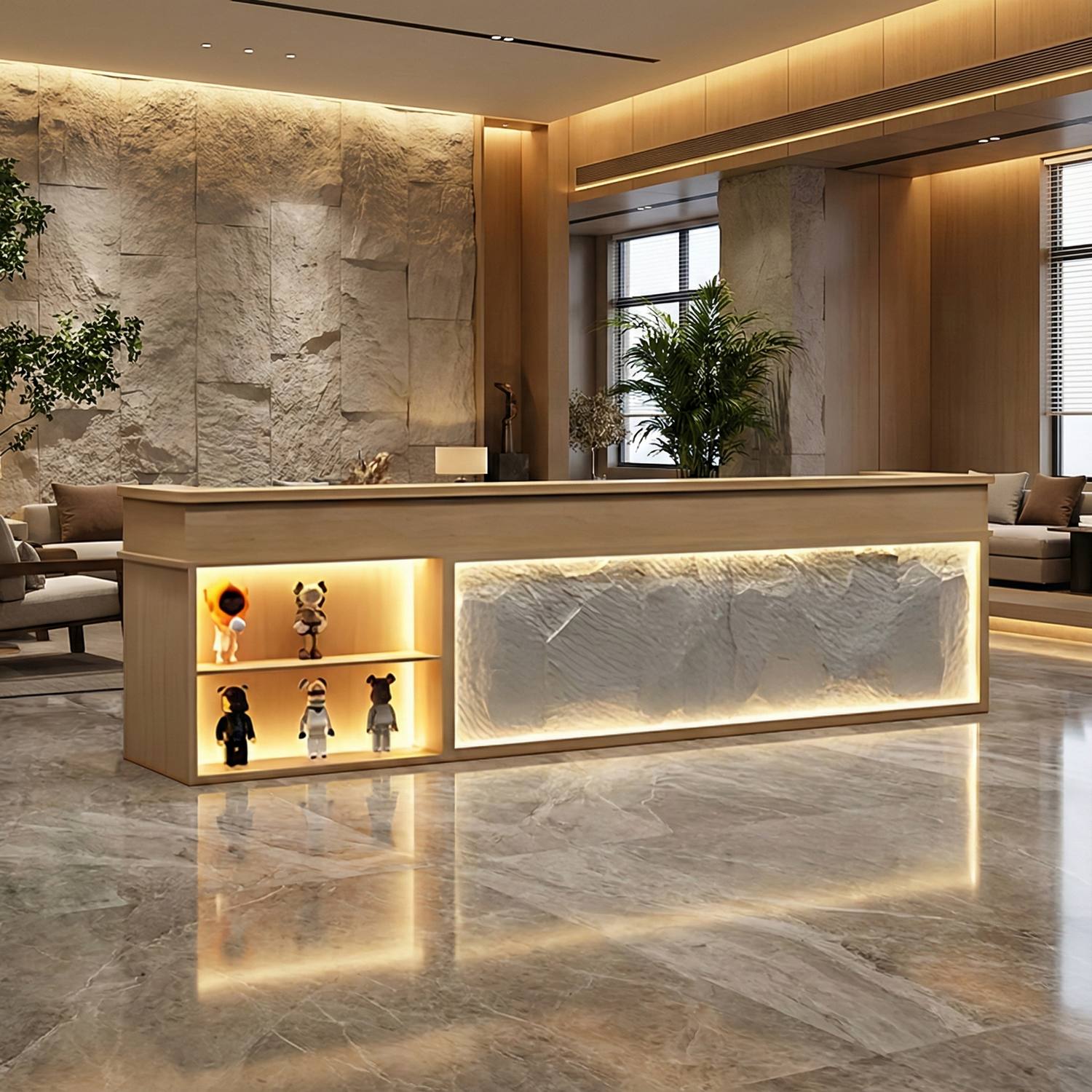 Retro Rectangular Reception Desk with LED Strip Lighting RD-147
