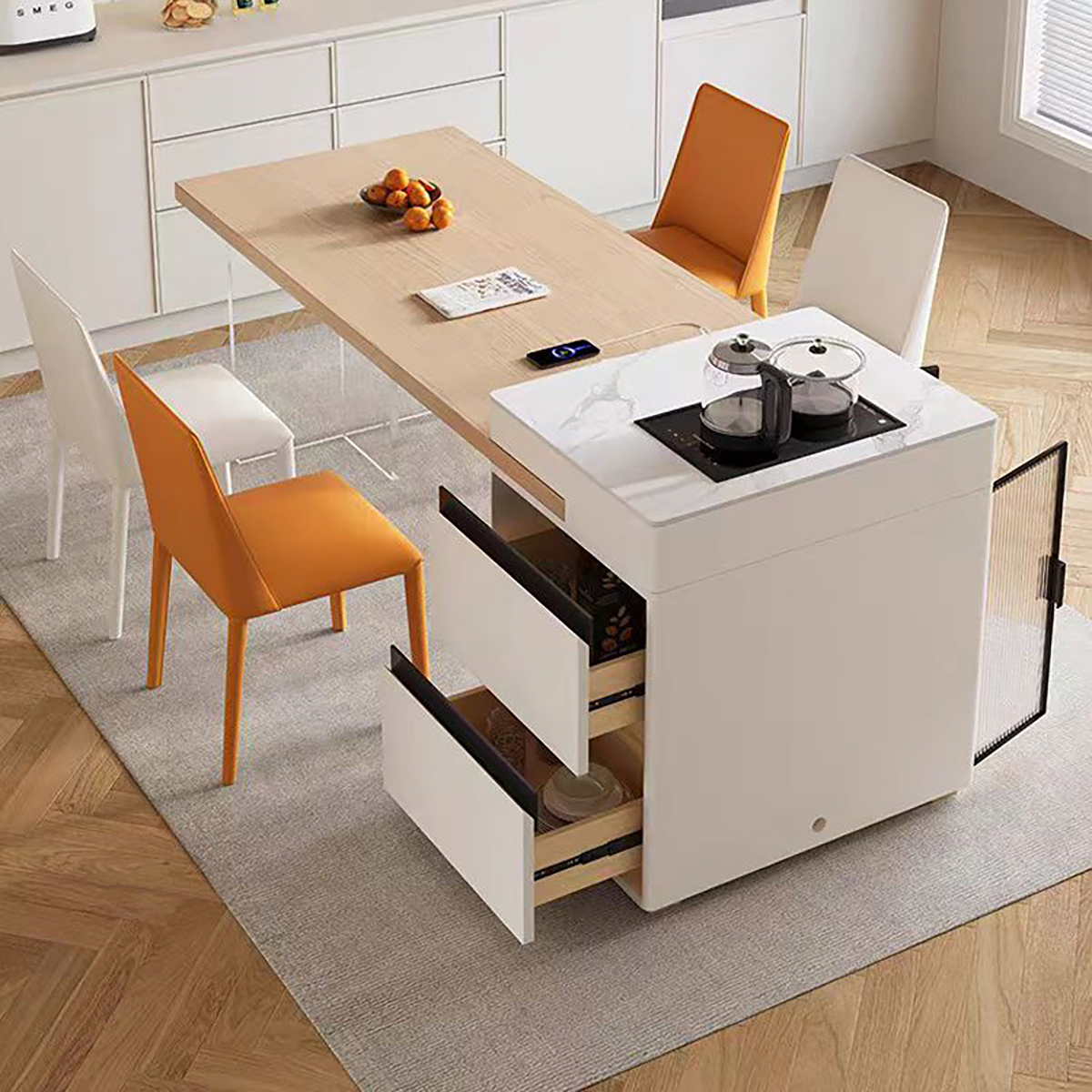 Multi-Functional Solid Wood Island Dining Table with Extendable Design IT-113