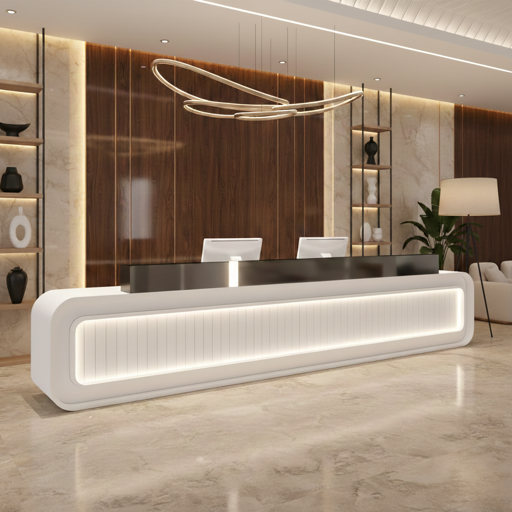 Light Luxury Fully Assembled Multi - person Rectangular Reception Desk with LED Lights RD-175