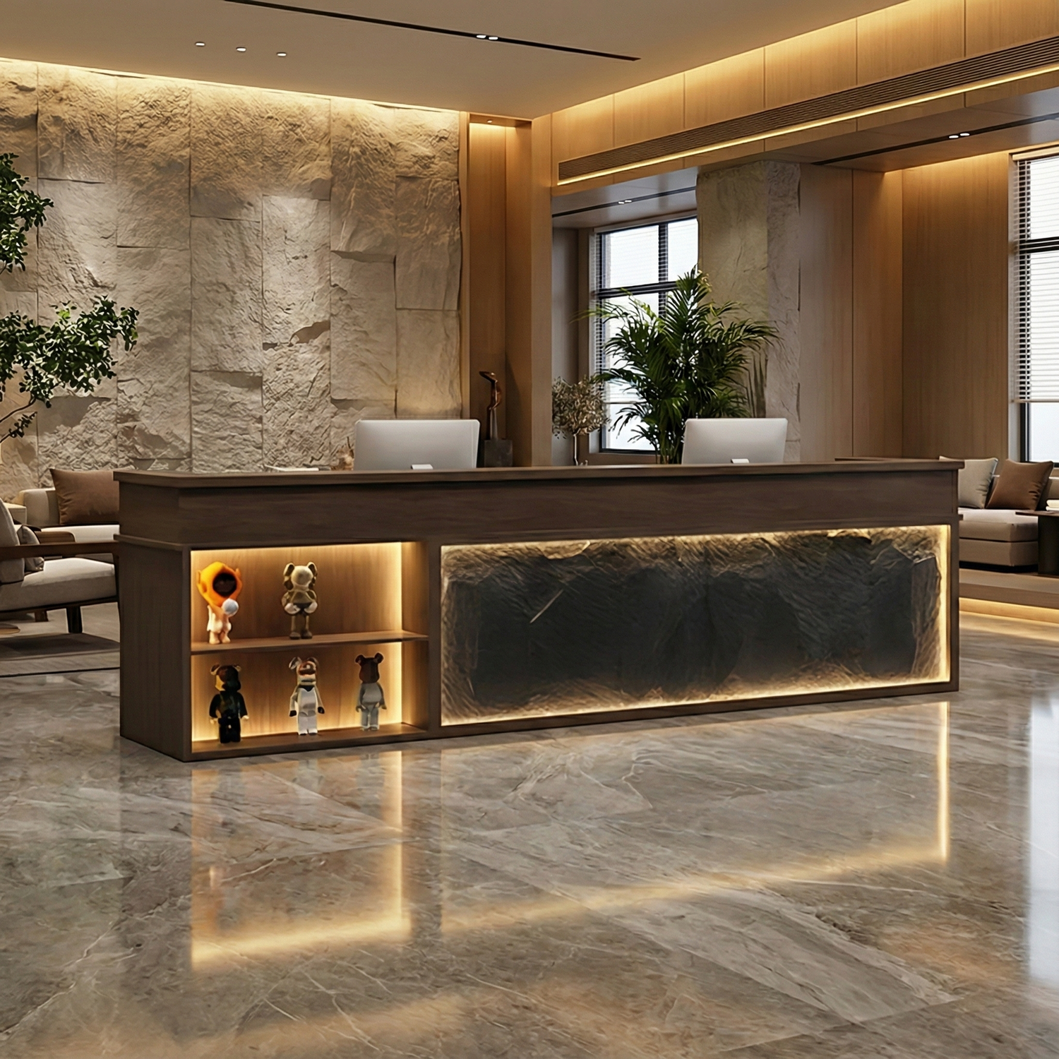 Retro Rectangular Reception Desk with LED Strip Lighting RD-147