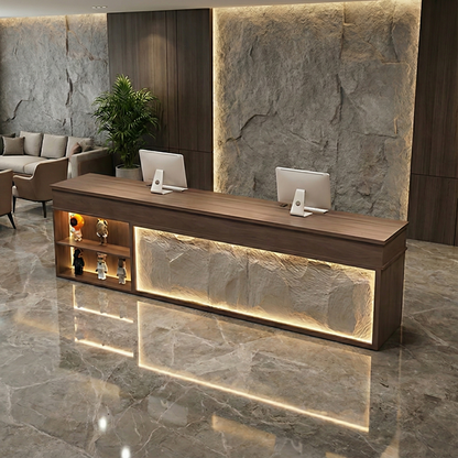 Retro Rectangular Reception Desk with LED Strip Lighting RD-147