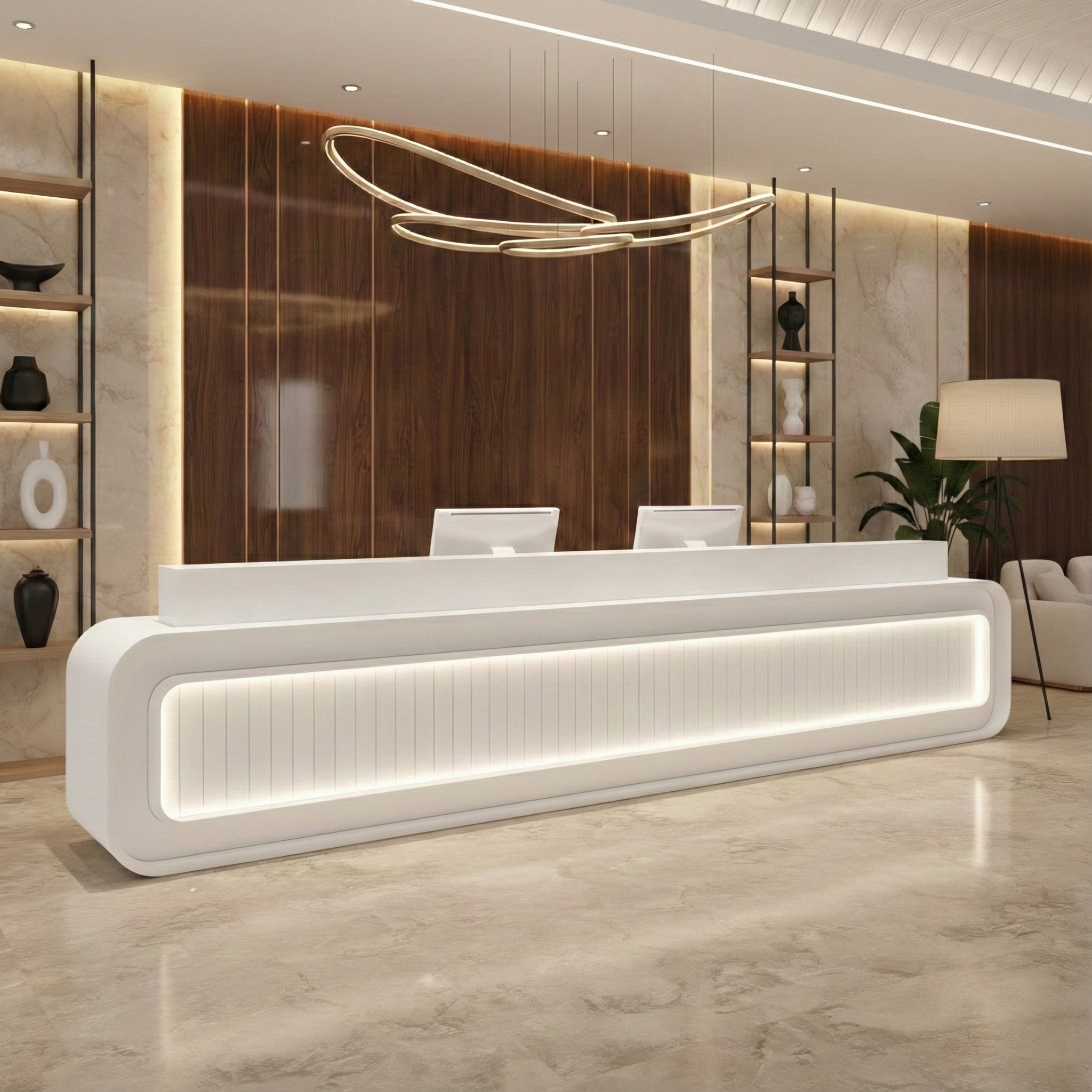 Light Luxury Fully Assembled Multi - person Rectangular Reception Desk with LED Lights RD-175