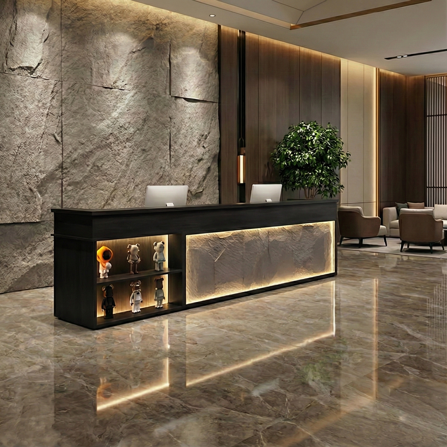 Retro Rectangular Reception Desk with LED Strip Lighting RD-147