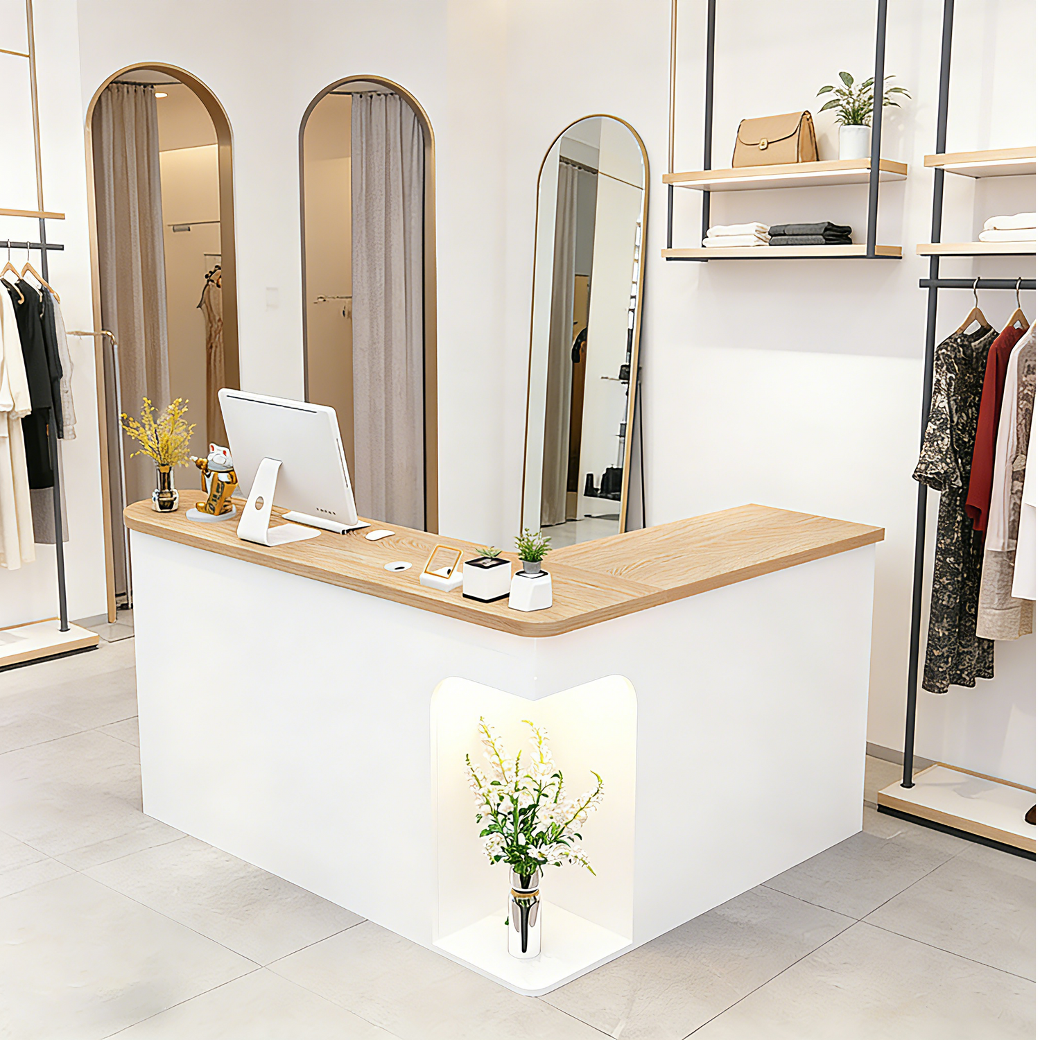 Chic L-Shaped Big Storage Simple Reception Beauty Salon RD-160