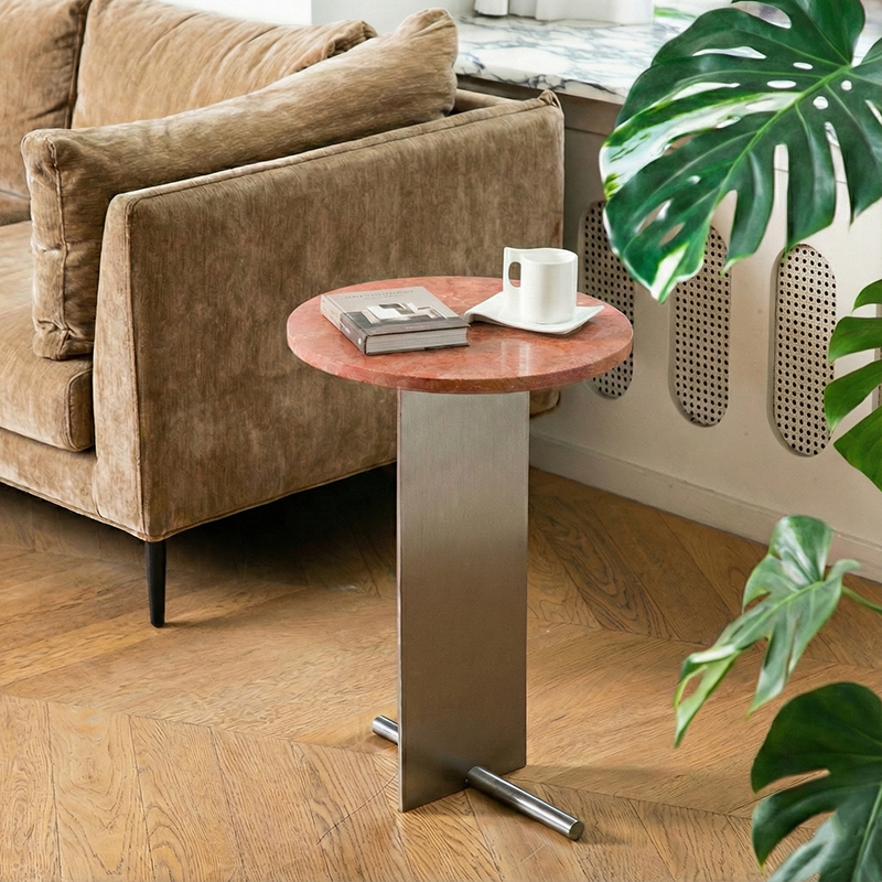 Stainless Steel &amp; Travertine Creative Round Side Table for Sofa or Bedside ST-103