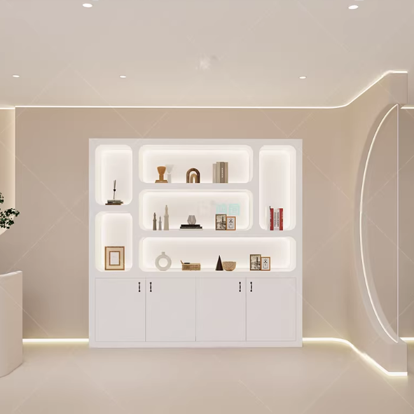 Cream Style Cosmetics Showcase – Lacquered Beauty Salon Cabinet DC-004