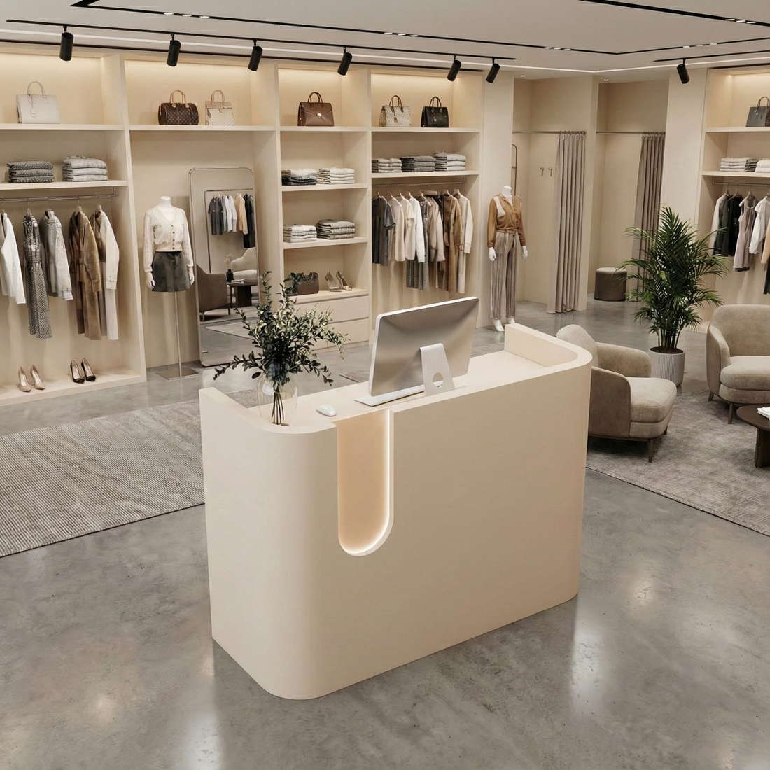 Personalized Curved Tri-Color Clothing Stores Reception Desk RD-163