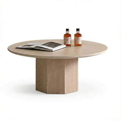Multi-Scene Round Travertine Coffee Table CT-101