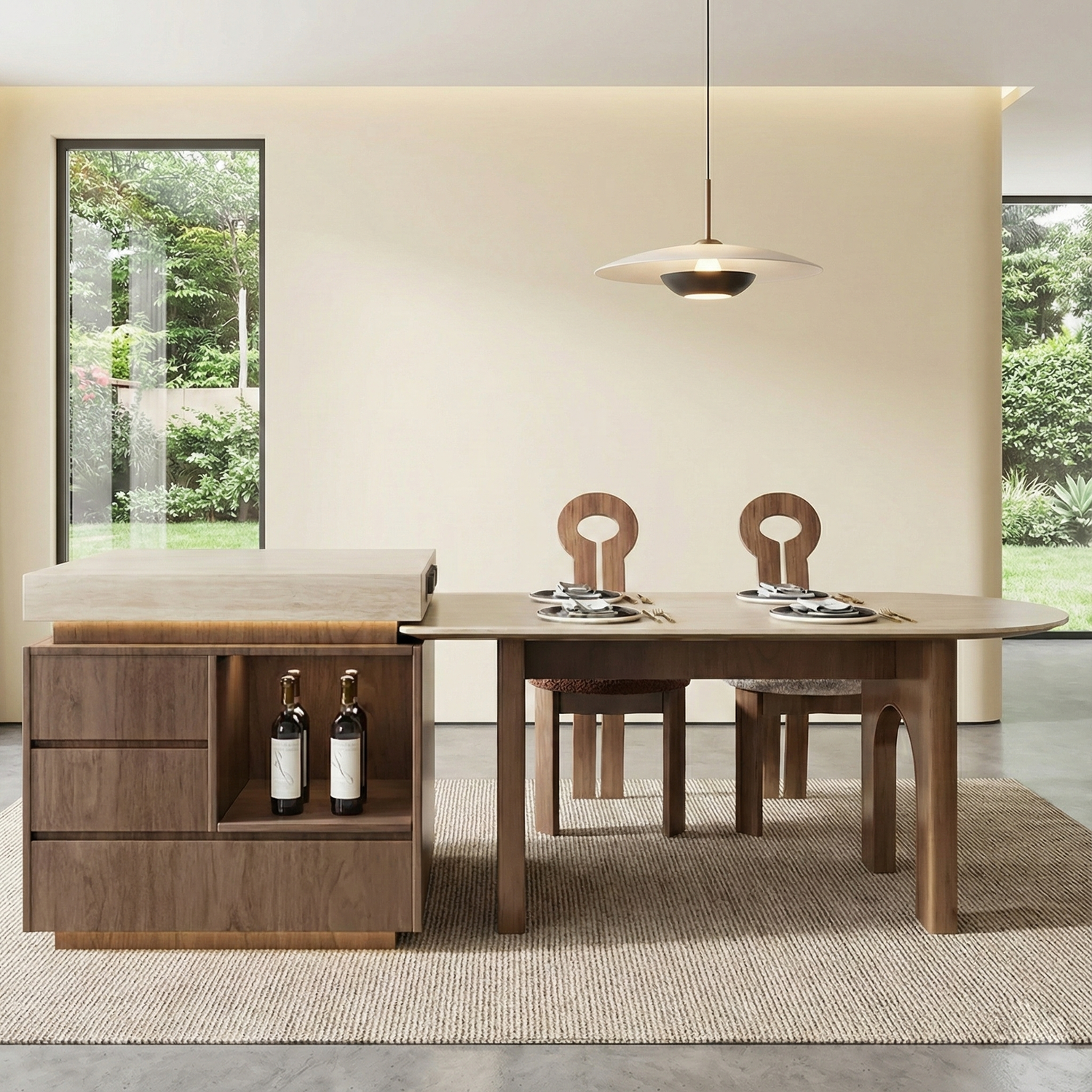 French-Style Curved Island Dining Table with Separate Tea Table IT-112