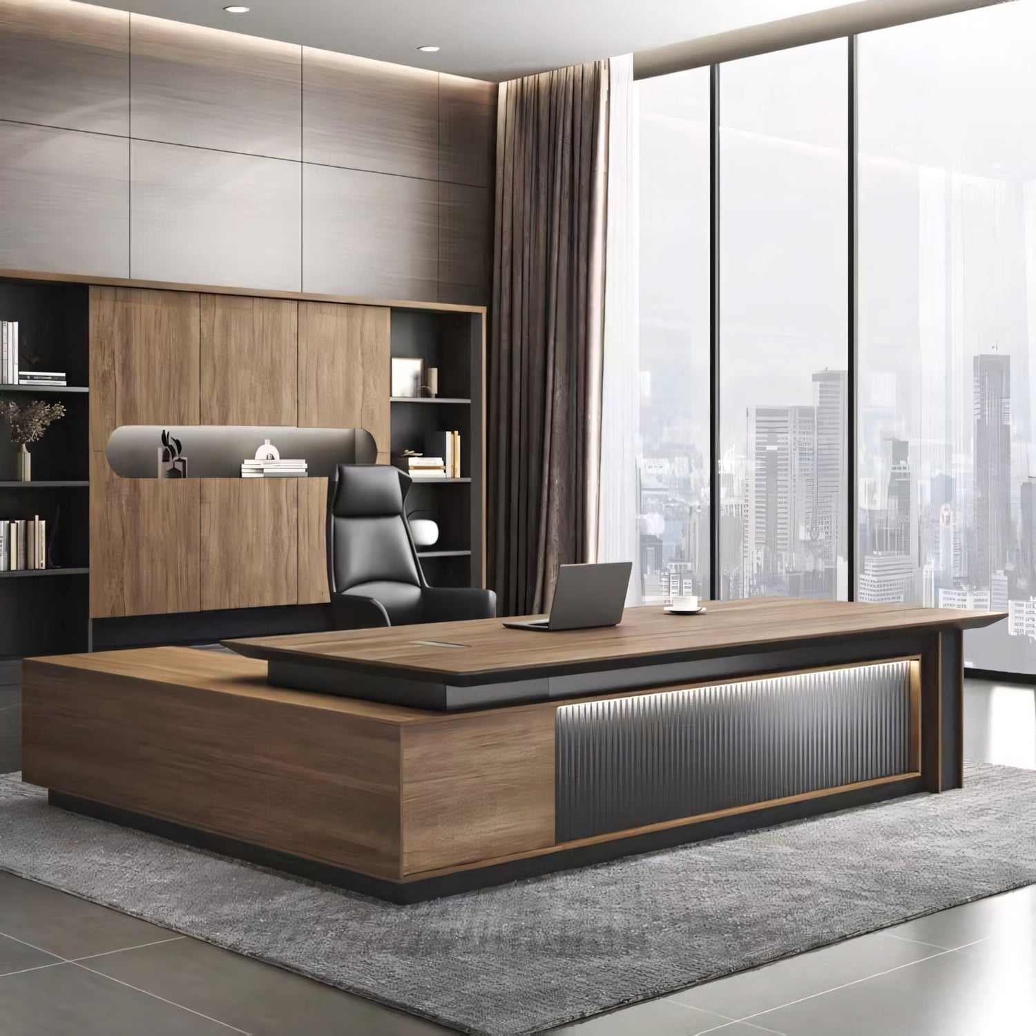 High-End Modern Executive Desk with Large Side Cabinet ED-005