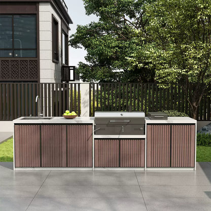 Villa Outdoor Kitchen Workstation Stone Countertop BBQ &amp; Sink with Aluminum Cabinets OKC-108