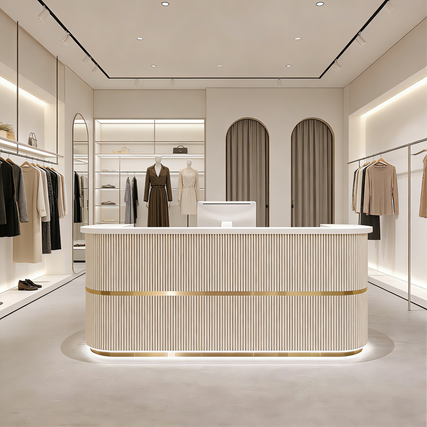 Curved Fully Assembled Reception Desk with LED Lights for Clothing Store RD-139