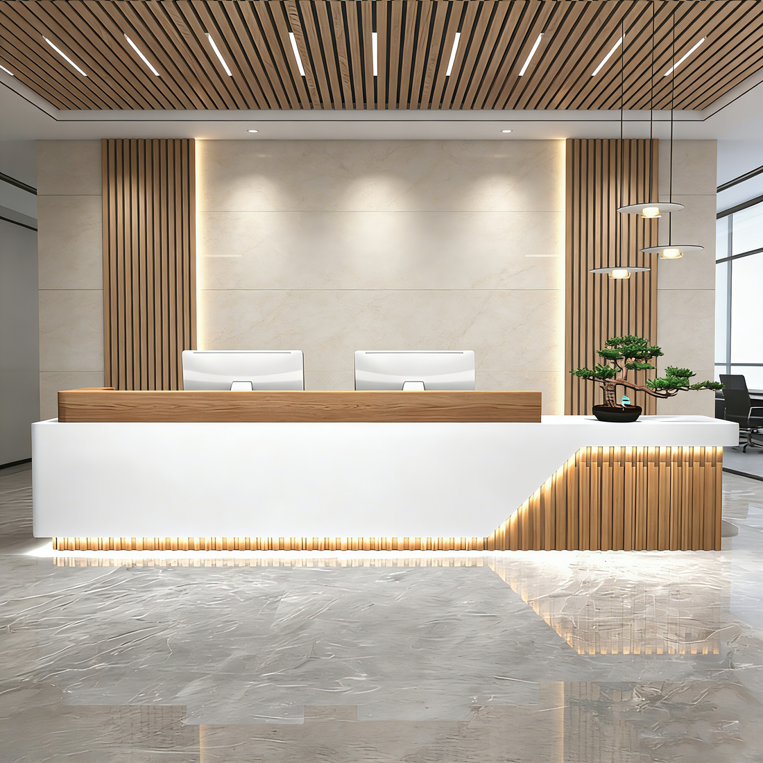 Fully Assembled Minimalist Reception Desk with LED and Storage Cabinet RD-140