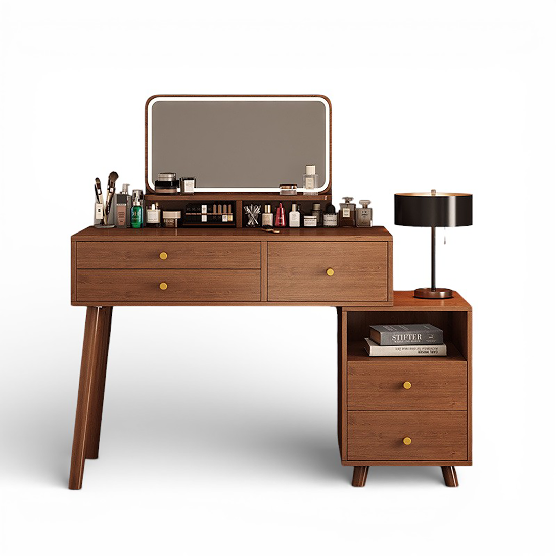 Minimalist Extendable Vanity Table with Adjustable Side Drawer Cabinet DRT-007