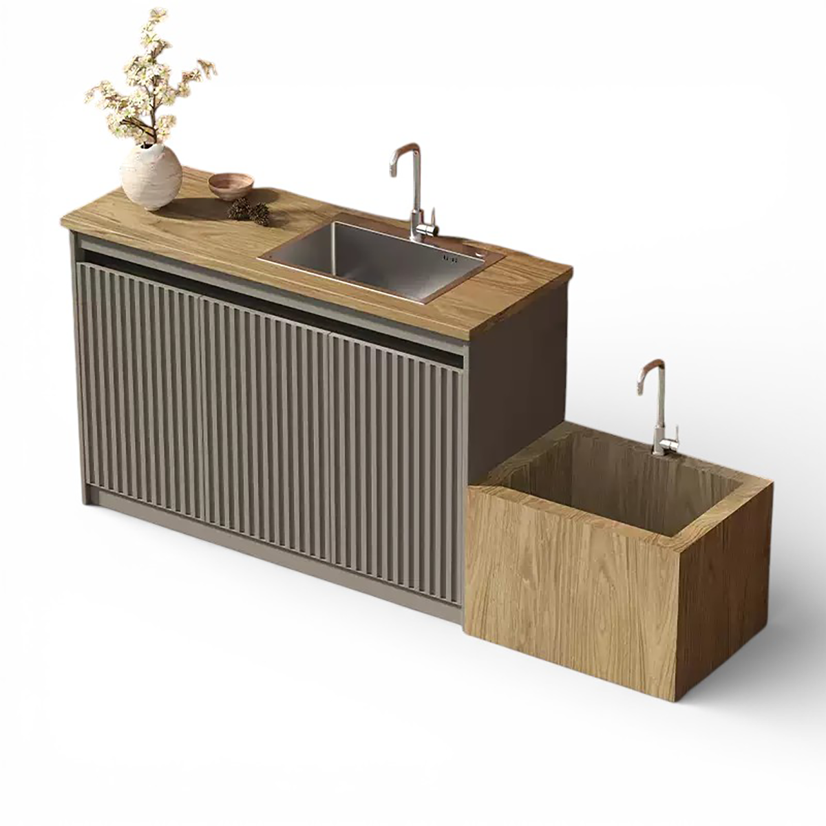 Outdoor All-Aluminum Sink Cabinet Waterproof &amp; Sun-Resistant Storage for Garden, Balcony, and Patio OKC-109