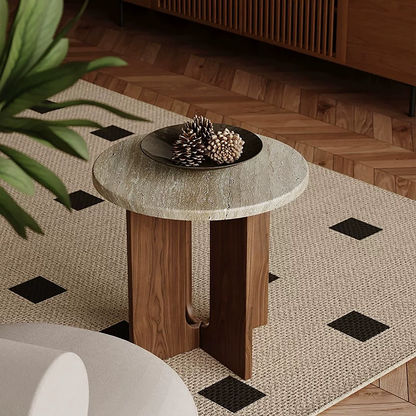 Travertine Side Table Round - Wabi Sabi Coffee Table Nightstand ST-105