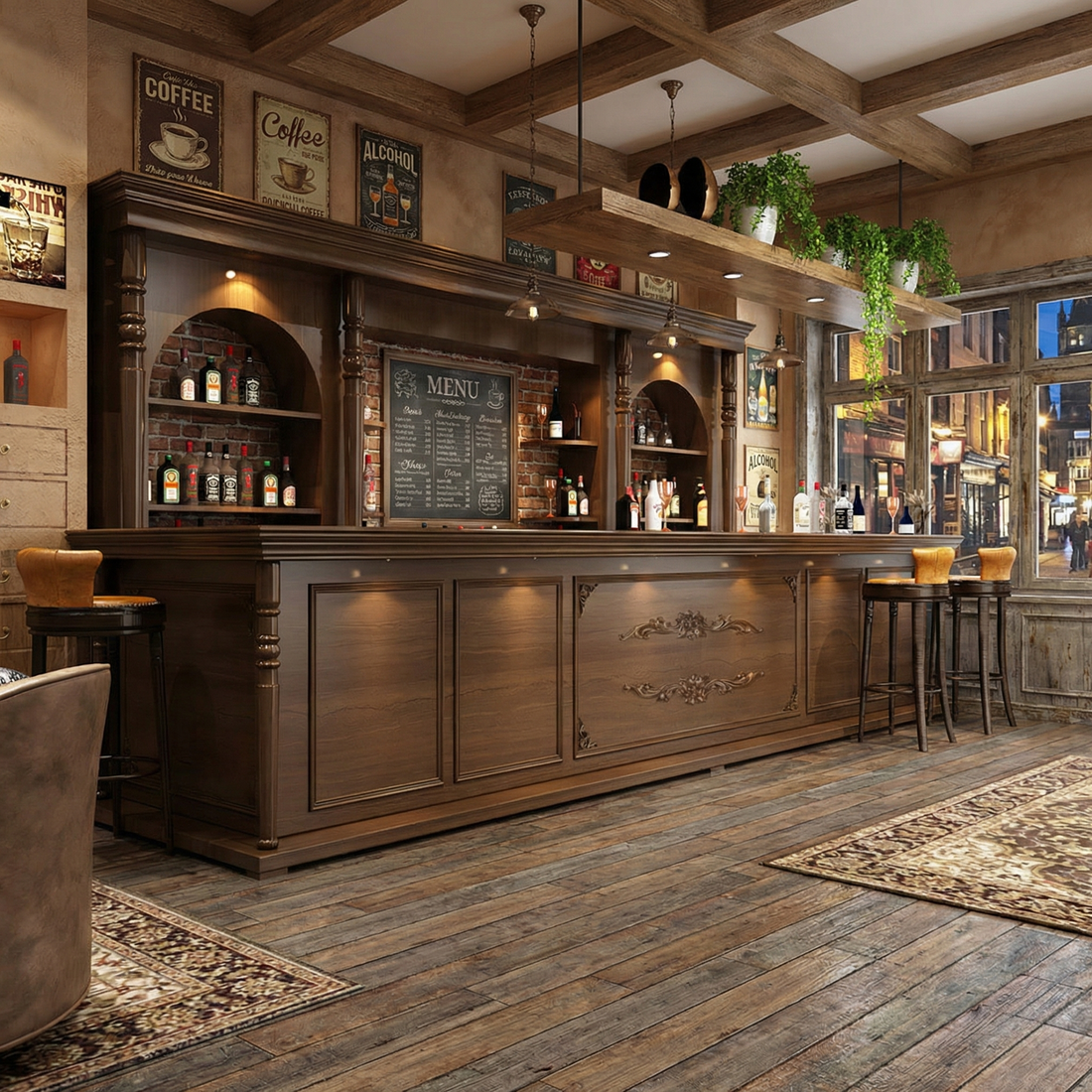 European Vintage Coffee Shop Bar Reception Desk RD-179 (Without Wine Cabinet)