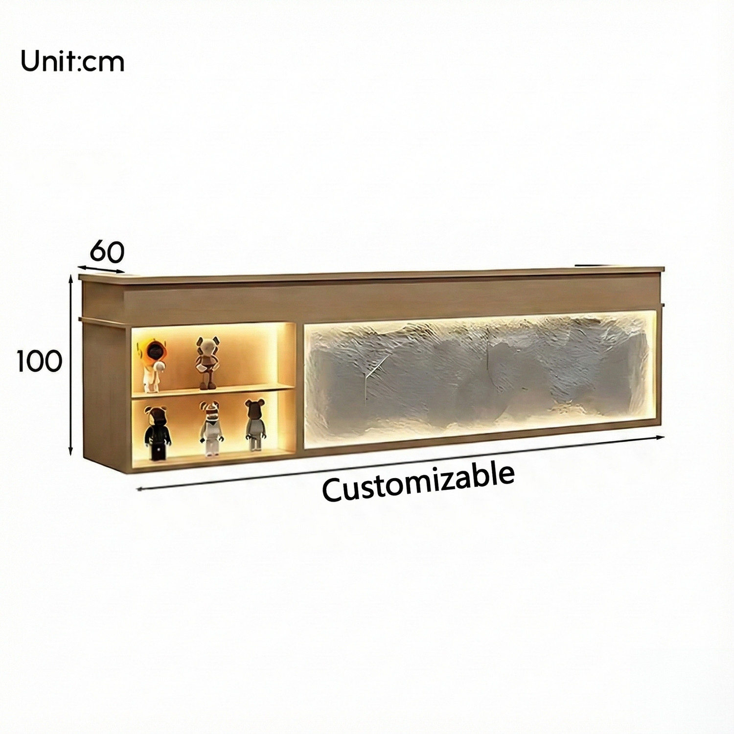 Retro Rectangular Reception Desk with LED Strip Lighting RD-147