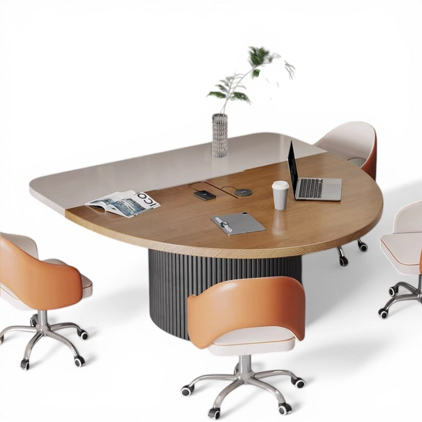Modern Two-Tone Semi-Circular Meeting Table – Geometric Office Desk MT-030